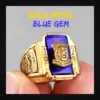 Bague homme acier - tête de tigre biker - pierre bleue (Doré)