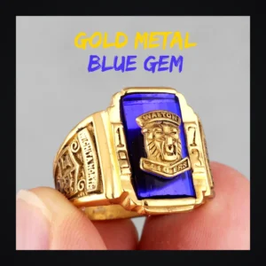 H0612da479ec5482186aa9a0364df4676P-1 Bague homme acier - tête de tigre biker - pierre bleue (Doré)