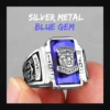 Bague homme acier - tête de tigre biker - pierre bleue (Argenté)