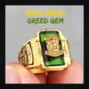 Bague homme acier - tête de tigre biker - pierre verte (Doré)
