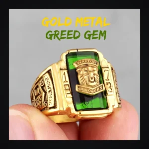 Bague homme acier - tête de tigre biker - pierre verte (Doré)