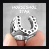 Bague homme acier - fer à cheval étoile noire - Argent