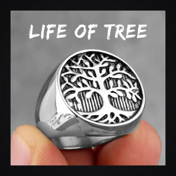 Bague homme acier - Arbre de vie - Argent