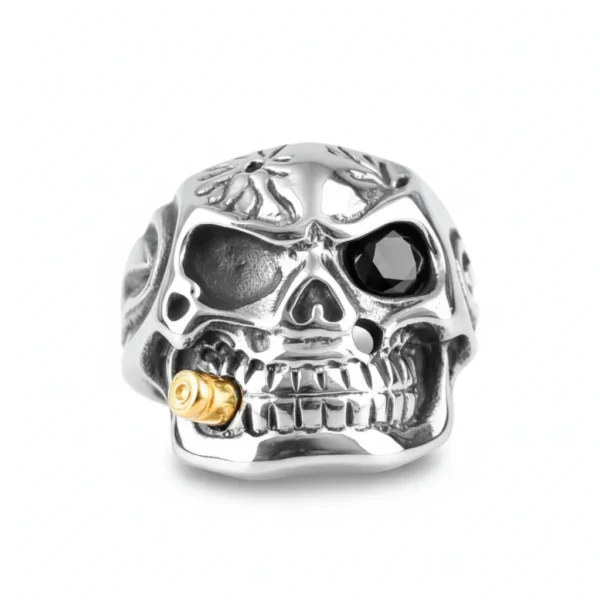 Bague homme acier noir - crâne squelette - Soldat