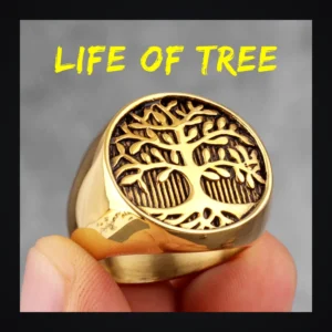 Bague homme acier - Arbre de vie - doré