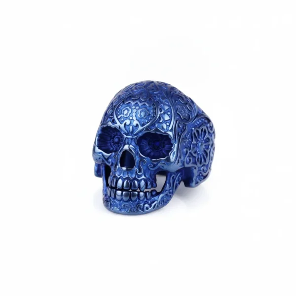 H587cdee6bc144707b944d138ecfe68a5i-1 Bague homme acier noir - crâne squelette - Crâne Bleu