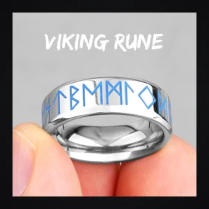 Bague homme acier - rune viking luminescente - runes bleues (Argenté)
