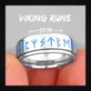 Bague homme acier - rune viking luminescente - anneau tournant runes bleues (Argenté)