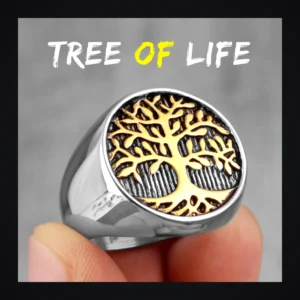Bague homme acier - Arbre de vie - argenté