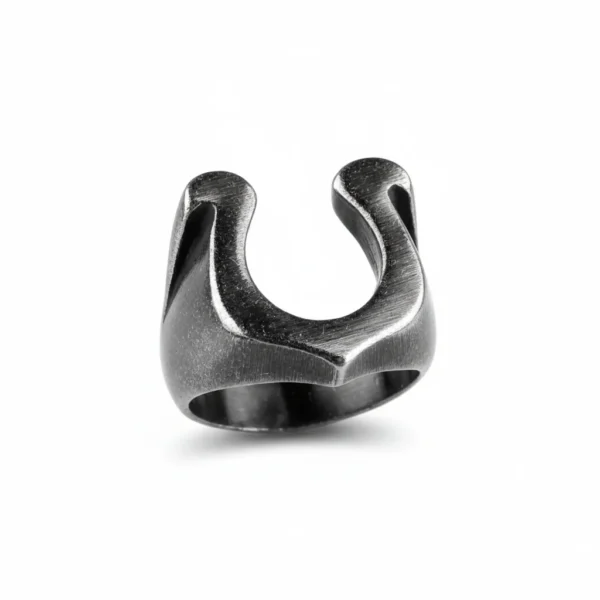 Bague homme acier - fer à cheval étoile noire - Noir