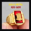 Bague homme acier - tête de tigre biker - pierre rouge (Doré)