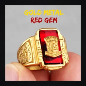 H9dd400cd5b9e476a9134956cdc5400a6u-1 Bague homme acier - tête de tigre biker - pierre rouge (Doré)