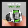 Bague homme acier - tête de tigre biker - pierre verte (Argenté)