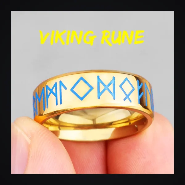 Haf6c34c302f24f48b6c72a6fda306cffa-1 Bague homme acier - rune viking luminescente - Doré