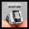Bague homme acier - tête de tigre biker - pierre noire (Argenté)