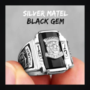Hc3da749a8ed84868ac59cfaae84f5849k-1 Bague homme acier - tête de tigre biker - pierre noire (Argenté)