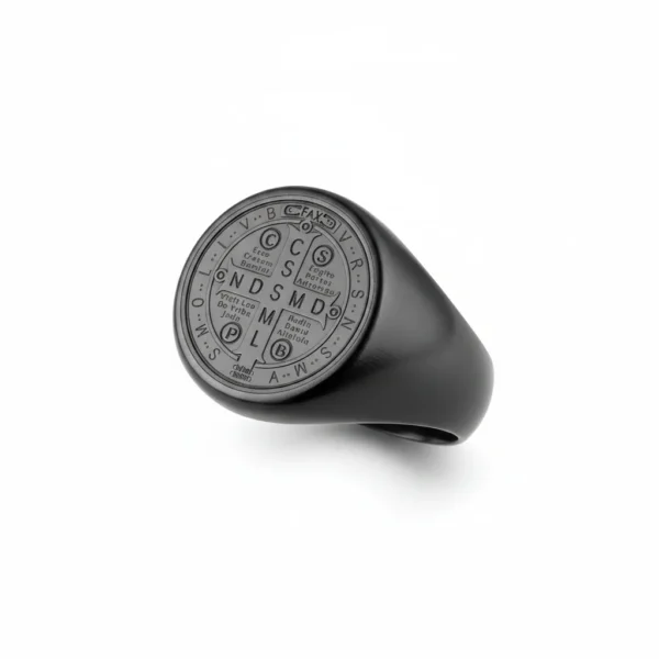 Hecb15fe5f76548d28a9e1f15cebe879aY-1 Bague homme acier - Saint-Benoit hip hop - Noir