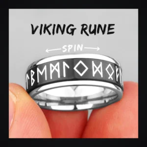 Bague homme acier - rune viking luminescente - anneau tournant runes (Noir)