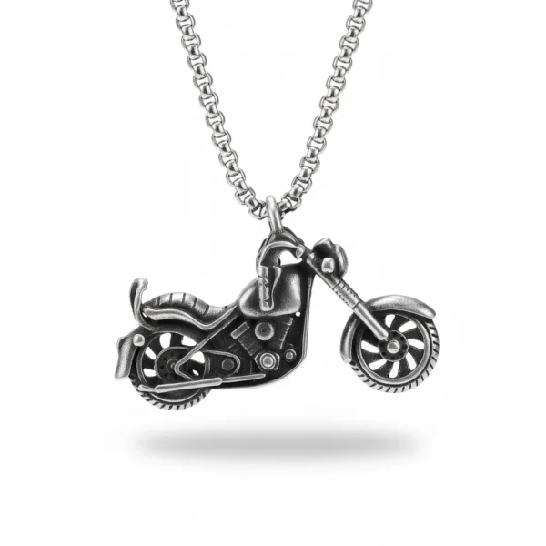 Collier homme acier - Moto - chopper noir