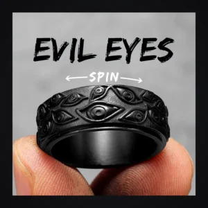 Bague homme acier - démon multi-yeux - anneau tournant yeux groupés (Noir)