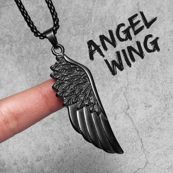 Collier homme acier - Ailes d'ange - aile noire