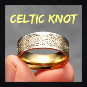 Bague homme acier - nœud celtique viking - Doré