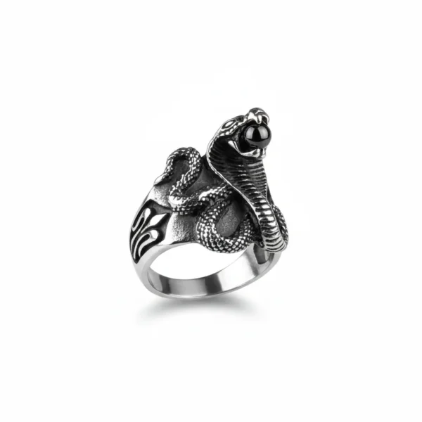 Bague homme acier - aigle, dragon ou serpent - Noir Serpent