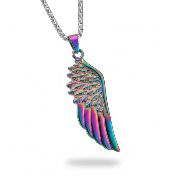 Collier homme acier - Ailes d'ange - aile multicolore