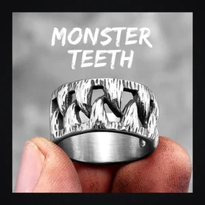 Bague homme acier - crocs de démon - rangée de crocs