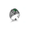 Bague homme acier - style militaire - pierre verte (argenté)