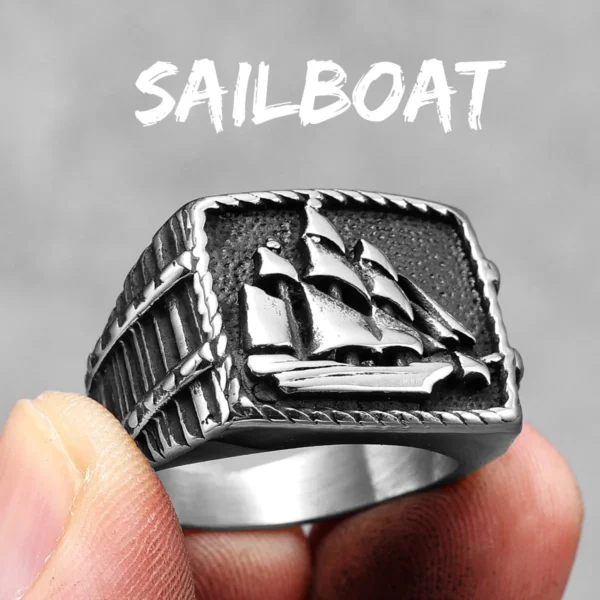 Bague homme acier - ancre marine - Argenté