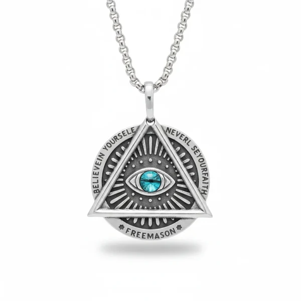 S2b8d91438c3e4761ac37f7bacf9e07f99-1 Collier homme acier - Etoile de Salomon - pyramide œil bleu