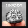 Bague homme acier - Croix Saint-Benoit - Argent