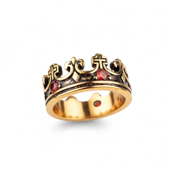 Bague homme acier - couronne royale à strass - Or Noir
