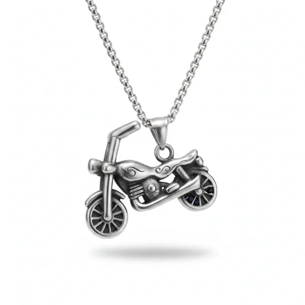 Collier homme acier - Route 66 - chopper patiné
