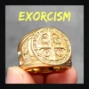 Bague homme acier - Croix Saint-Benoit - doré