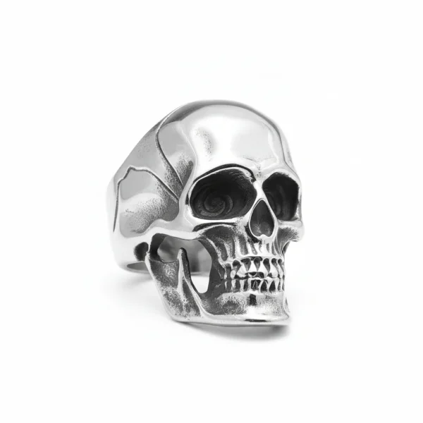 Bague homme acier - crâne gothique rétro - crâne réaliste (Argenté)