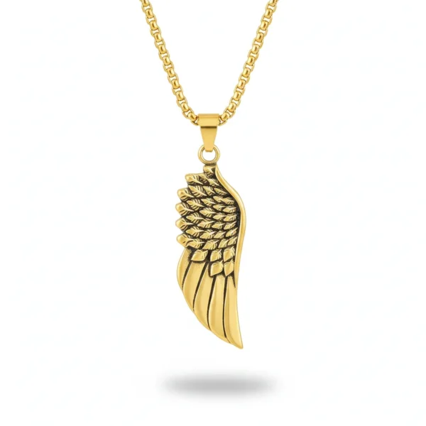 Collier homme acier - Ailes d'ange - aile dorée