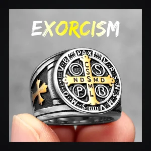 Bague homme acier - Croix Saint-Benoit - argenté II