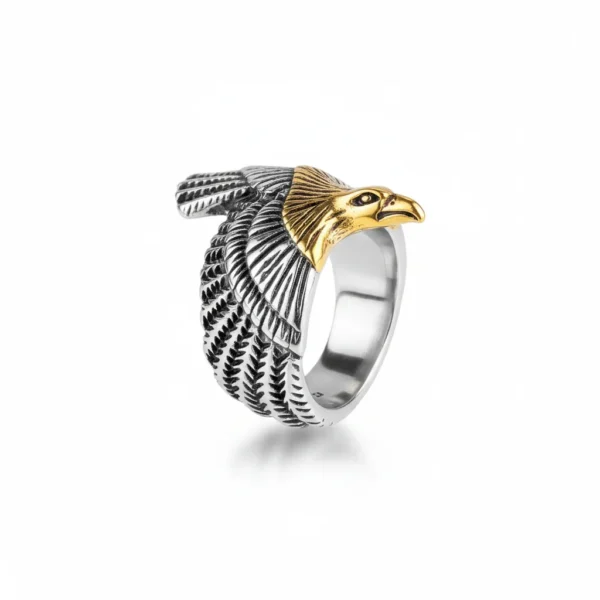 Bague homme acier - aigle, dragon ou serpent - tête d'aigle