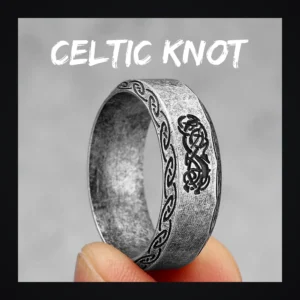 Bague homme acier - runes vikings - nœud celtique vieilli (Argenté)