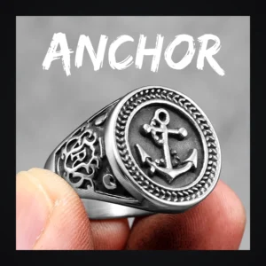 Bague homme acier - ancre marine - ancre médaillon cordage
