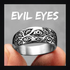 Bague homme acier - démon multi-yeux - anneau tournant yeux groupés (Argenté)
