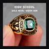 Bague homme acier - aigle biker à strass - pierre verte (doré)