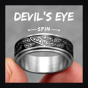 Bague homme acier - démon multi-yeux - anneau tournant yeux espacés (Argenté)