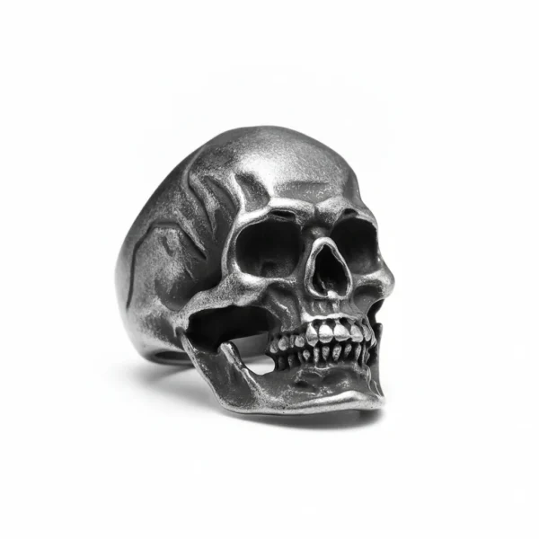 Bague homme acier - crâne gothique rétro - Noir