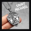 Collier homme acier - Saint-Michel - écusson argenté