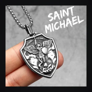 Collier homme acier - Saint-Michel - écusson argenté