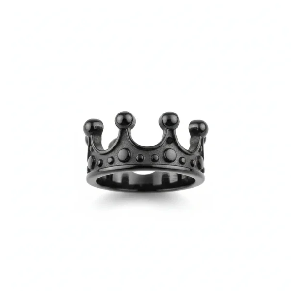 Bague homme acier - couronne royale à strass - noir