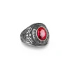 Bague homme acier - style militaire - pierre rouge (argenté)